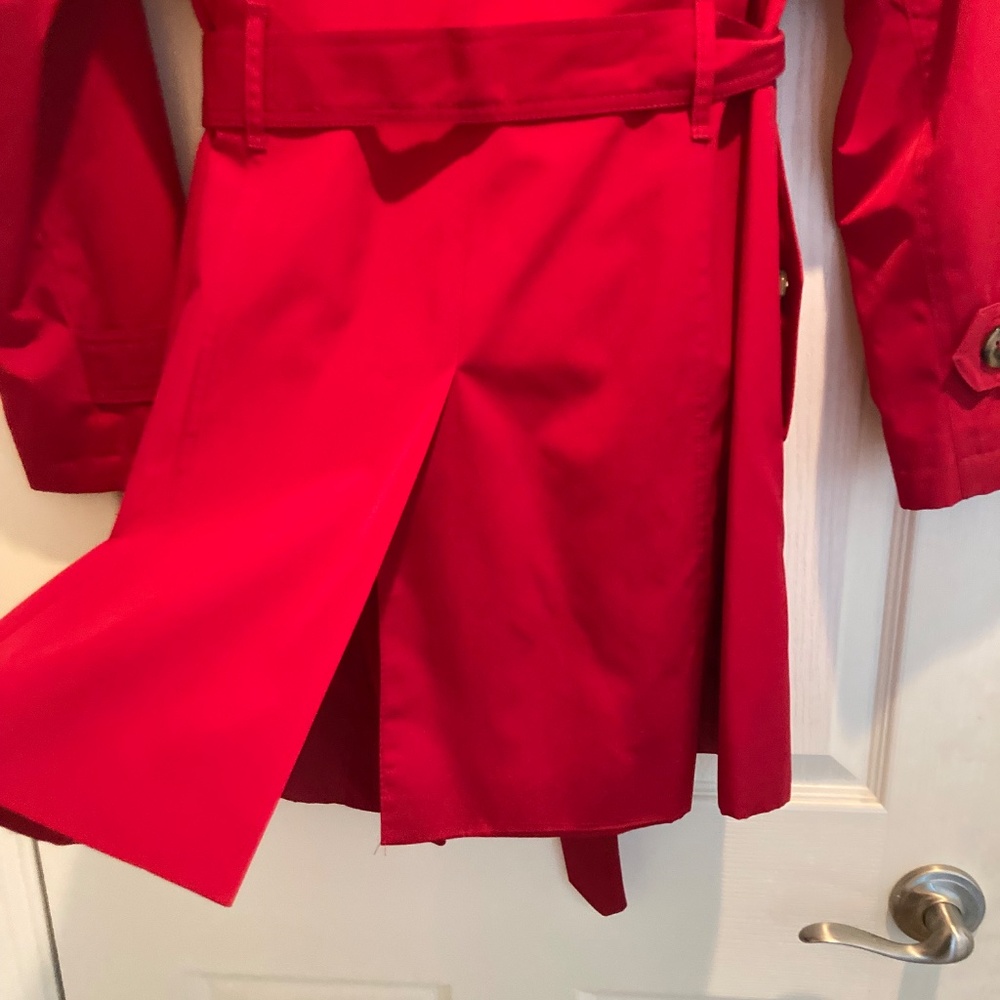 NWT London Fog Women's Trench Belted Red Rain Coat Size M with Removable Hood - Picture 4 of 9